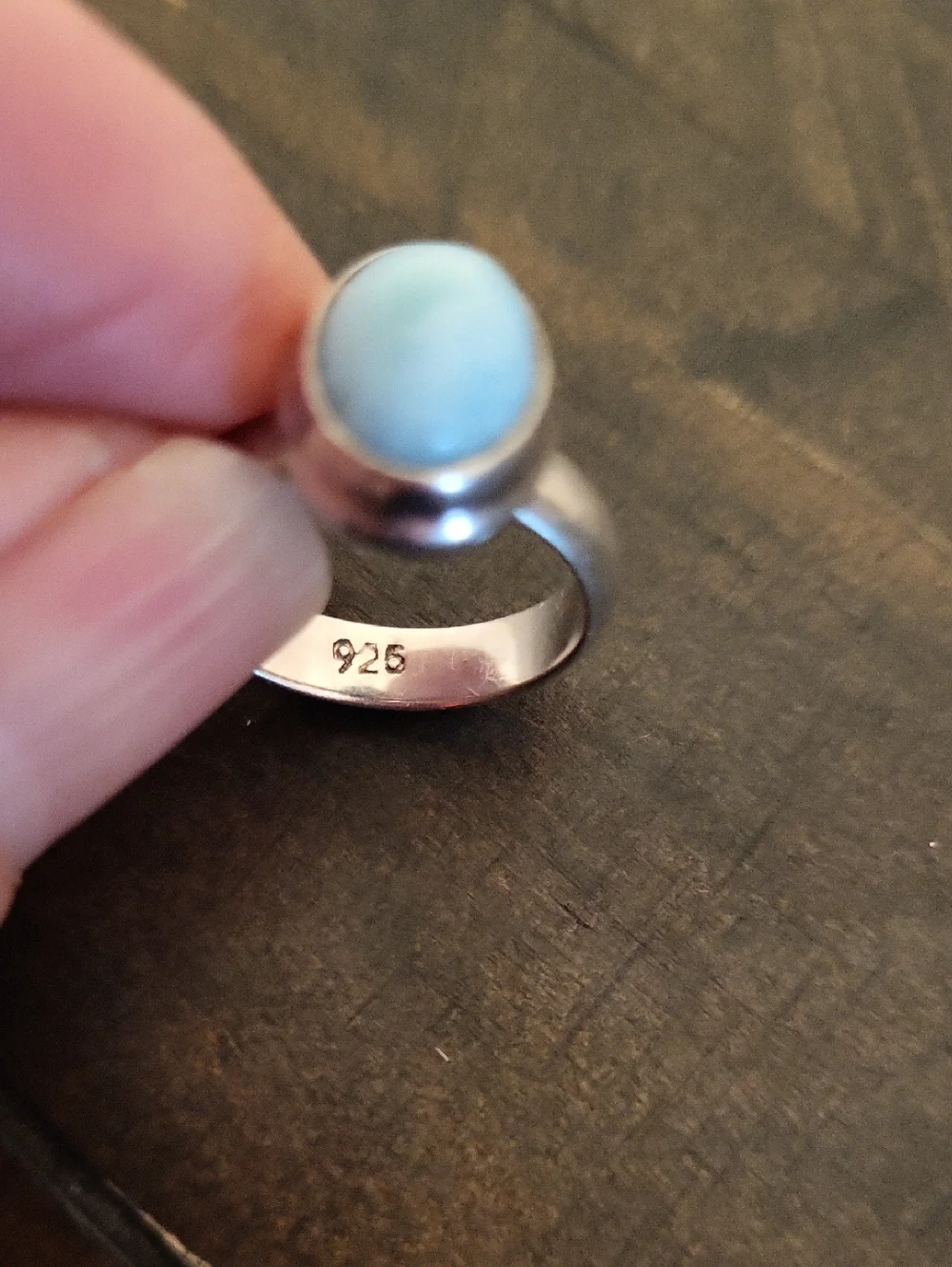Sterling Silver Larimar Cabochon Blue Stone Ring